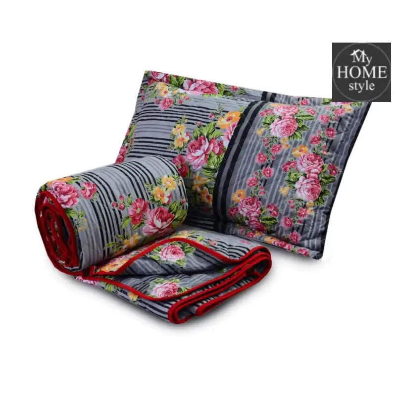 3 Pcs Quilted Floral Bedspread set MHS - n01 - myhomestyle.pk