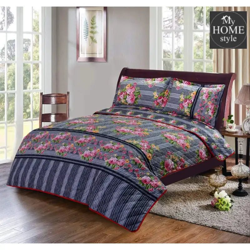 3 Pcs Quilted Floral Bedspread set MHS - n01 - myhomestyle.pk