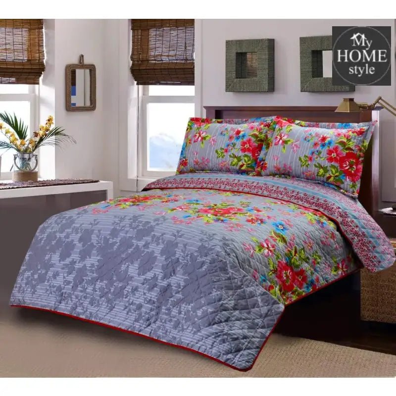 3 Pcs Quilted Floral Bedspread set MHS - n07 - myhomestyle.pk