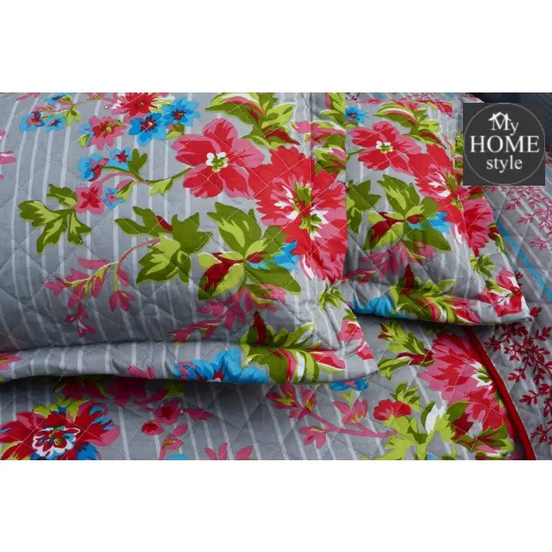 3 Pcs Quilted Floral Bedspread set MHS - n07 - myhomestyle.pk