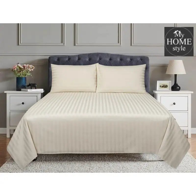 3 Pcs Satin Strip Bed Sheet Cream MHS - 728 - myhomestyle.pk