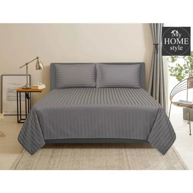 3 Pcs Satin Strip Bed Sheet Dove MHS - 734 - myhomestyle.pk