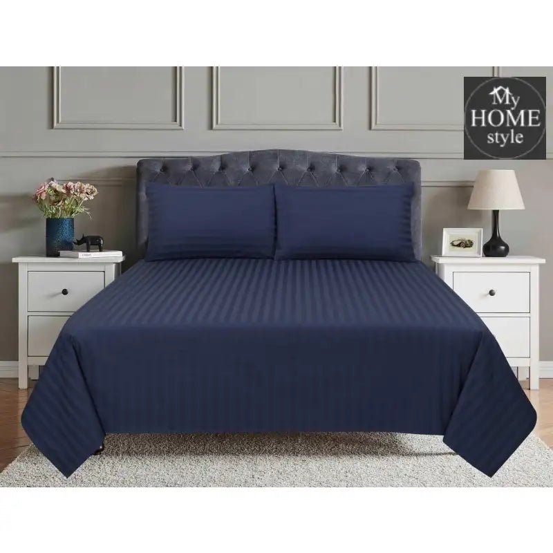 3 Pcs Satin Strip Bed Sheet Misty Blue MHS - 727 - myhomestyle.pk