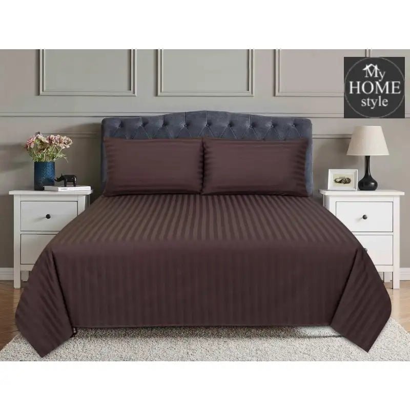 3 Pcs Satin Strip Bed Sheet Raisin MHS - 735 - myhomestyle.pk