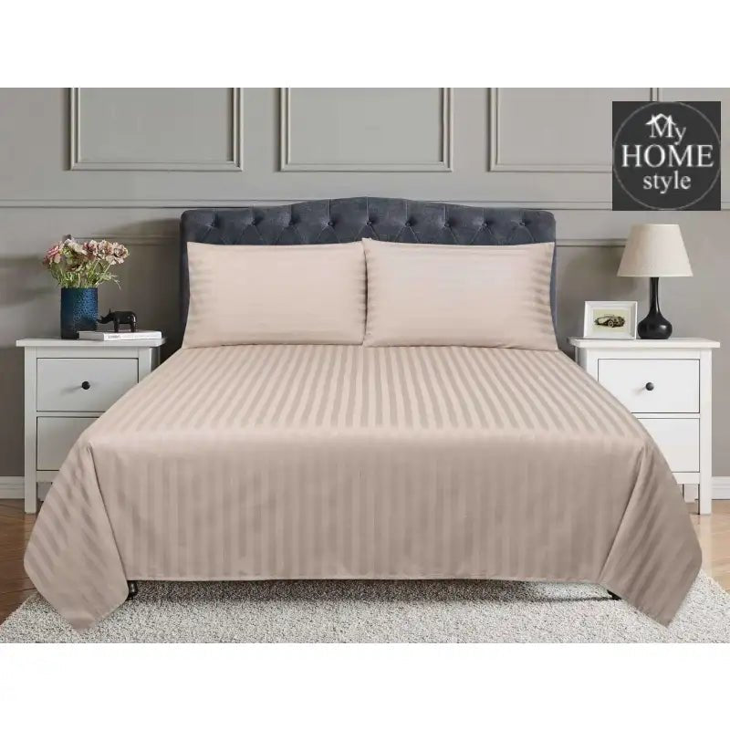 3 Pcs Satin Strip Bed Sheet Taupe MHS - 732 - myhomestyle.pk