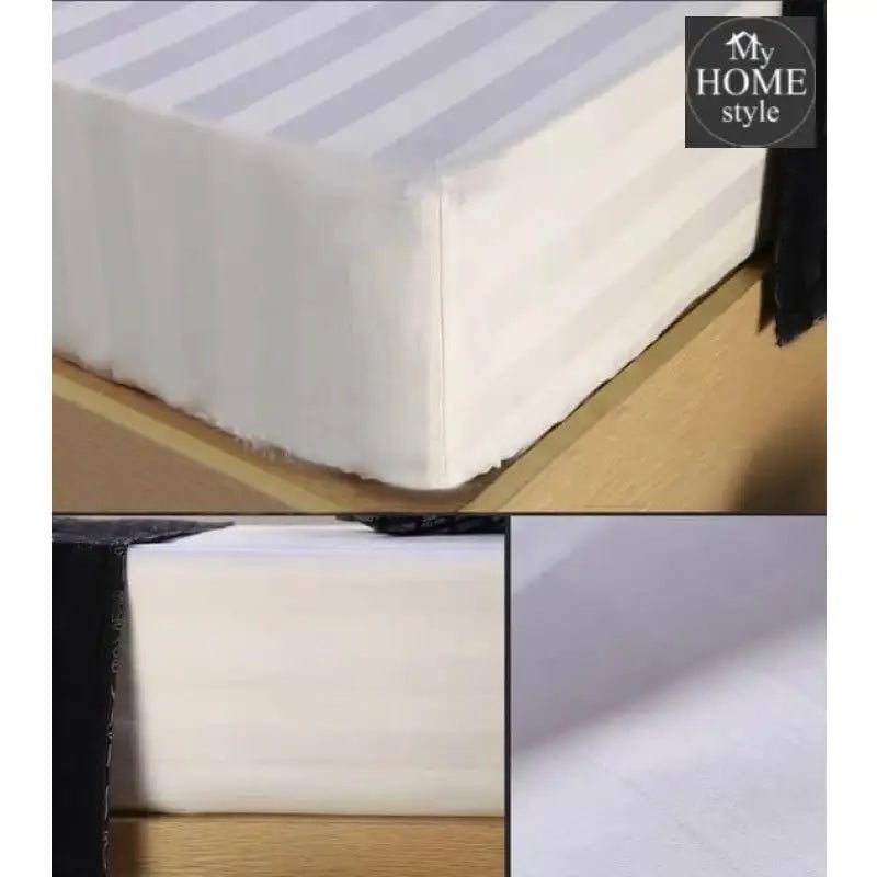 3 PCs Satin Strips Fitted Sheet with Pillow cover - myhomestyle.pk