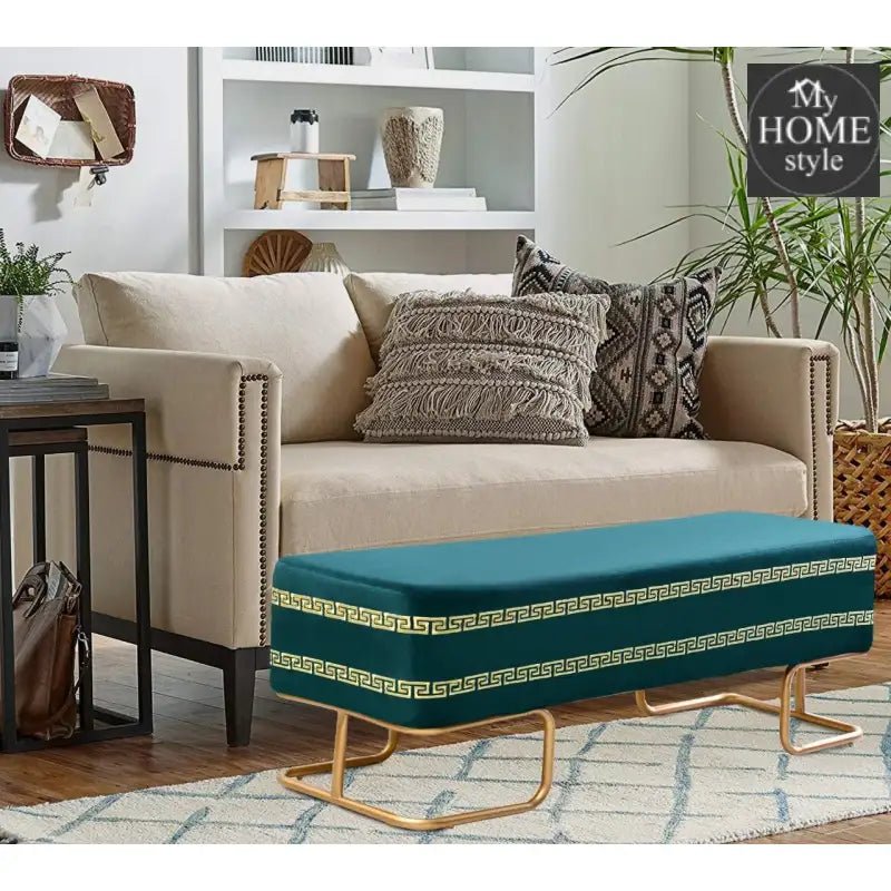 3 Seater Luxury Embroidered Wooden Stool With Steel Stand - 717 - myhomestyle.pk