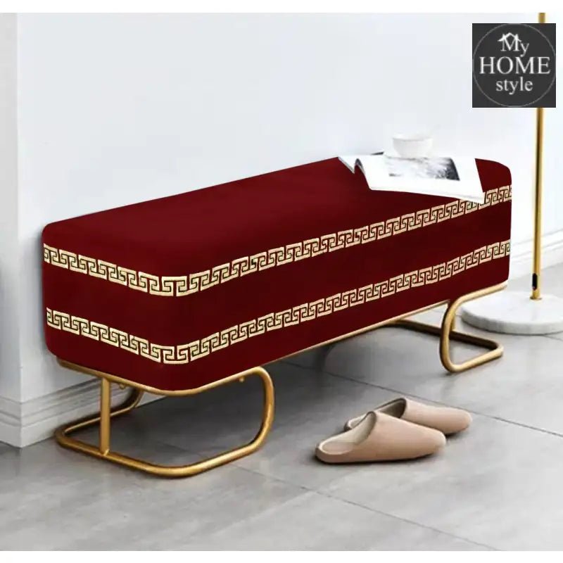 3 Seater Luxury Embroidered Wooden Stool With Steel Stand - 760 - myhomestyle.pk