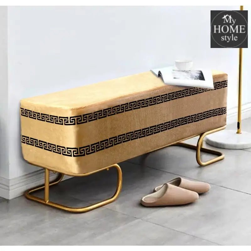 3 Seater Luxury Embroidered Wooden Stool With Steel Stand - 772 - myhomestyle.pk