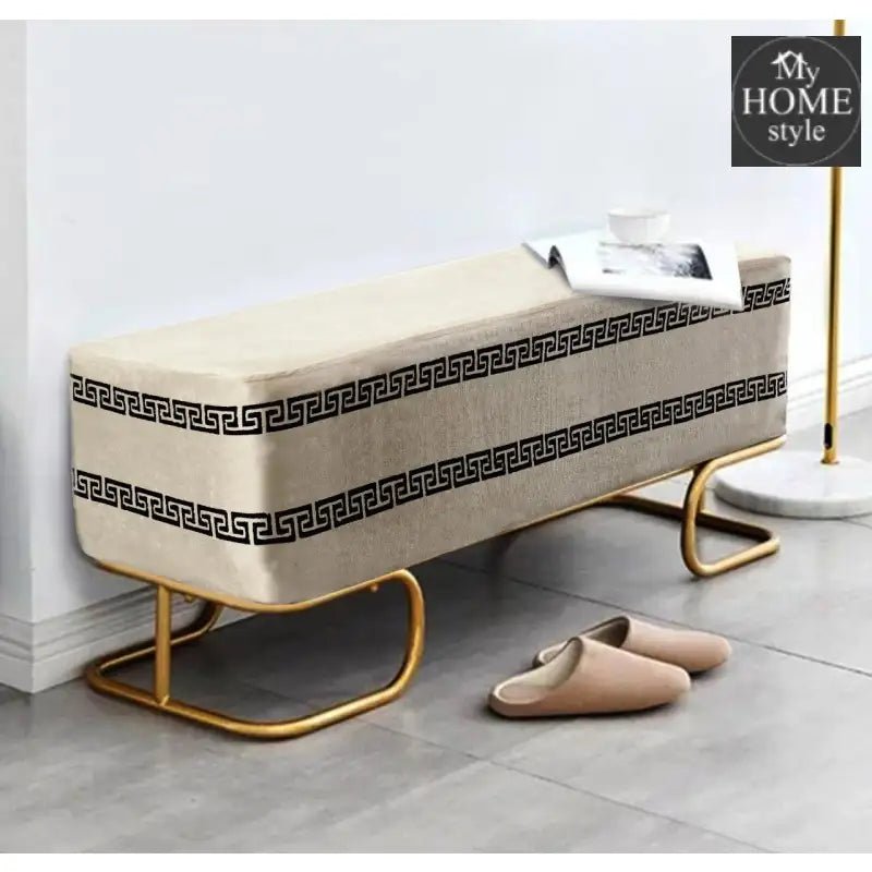3 Seater Luxury Embroidered Wooden Stool With Steel Stand - 773 - myhomestyle.pk