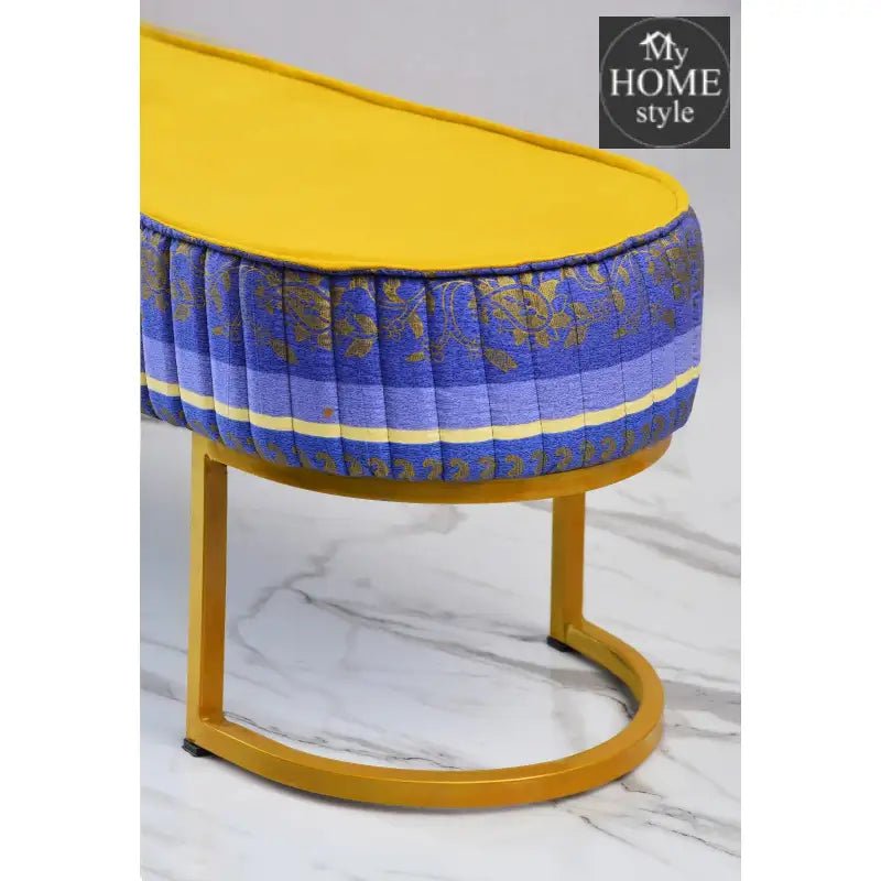 3 Seater Luxury Top Printed Velvet Stool With Steel Stand - 1142 - myhomestyle.pk
