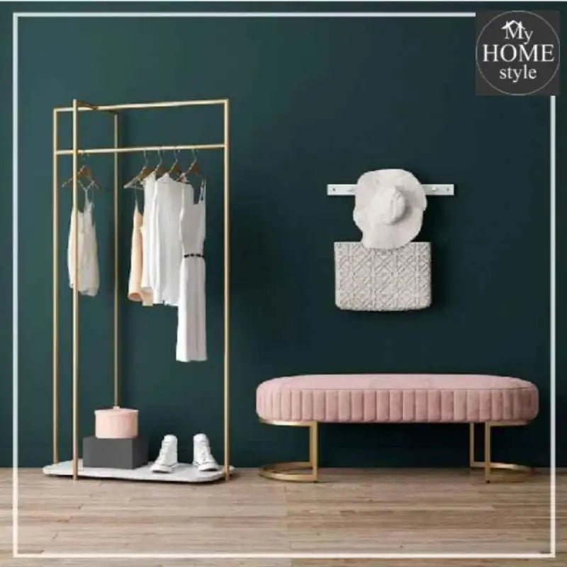 3 Seater Luxury Velvet Stool With Golden Steel Stand - 1101 - myhomestyle.pk