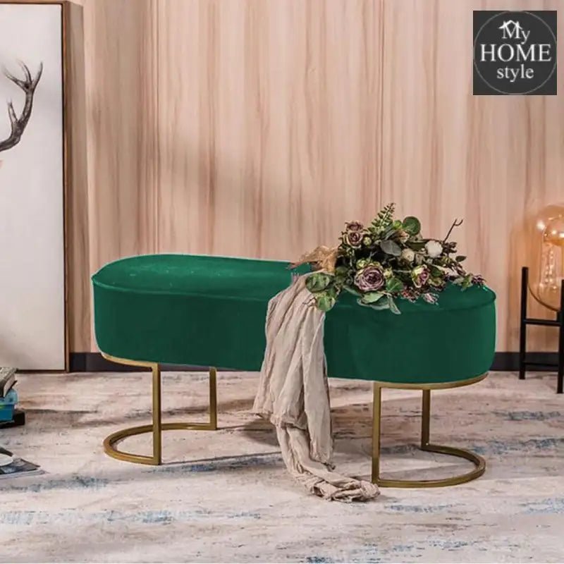 3 Seater Luxury Velvet Stool With Golden Steel Stand - 1128 - myhomestyle.pk