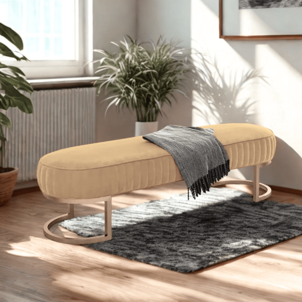 3 Seater Luxury Wooden Stool With Steel Stand - 473 - myhomestyle.pk