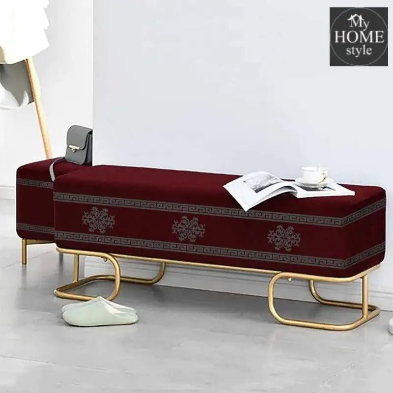 3 Seater Luxury Wooden Stool With Steel Stand - 829 - myhomestyle.pk