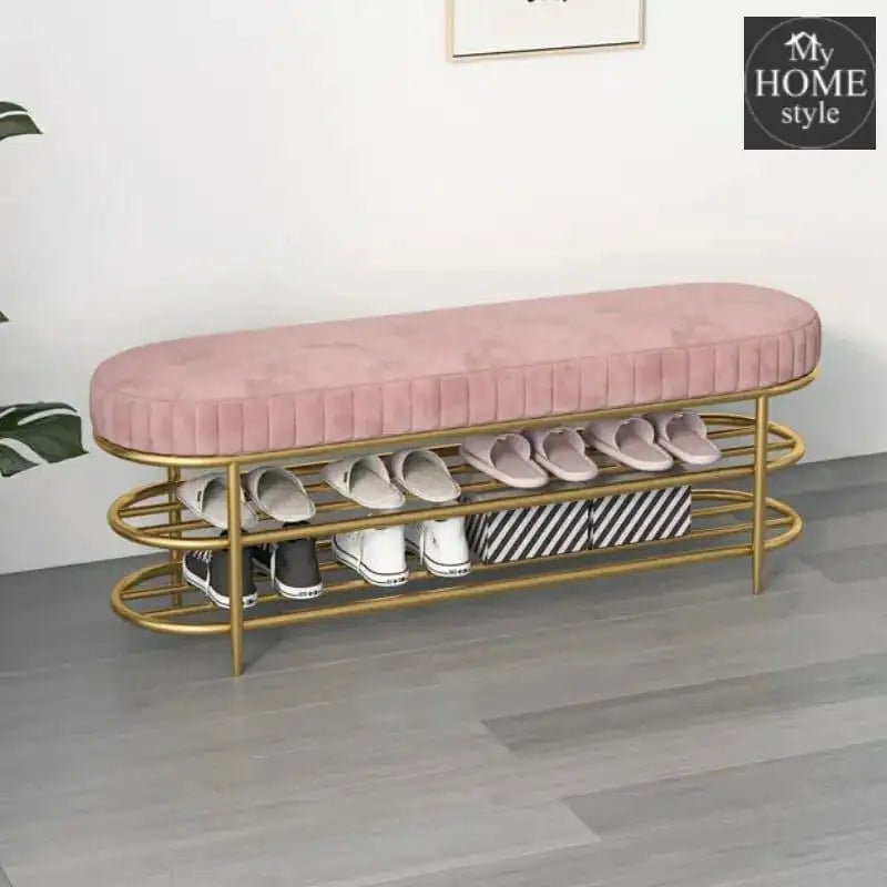 3 Seater Luxury Wooden Stool With Steel Stand And Shoe Rack - 1211 - myhomestyle.pk