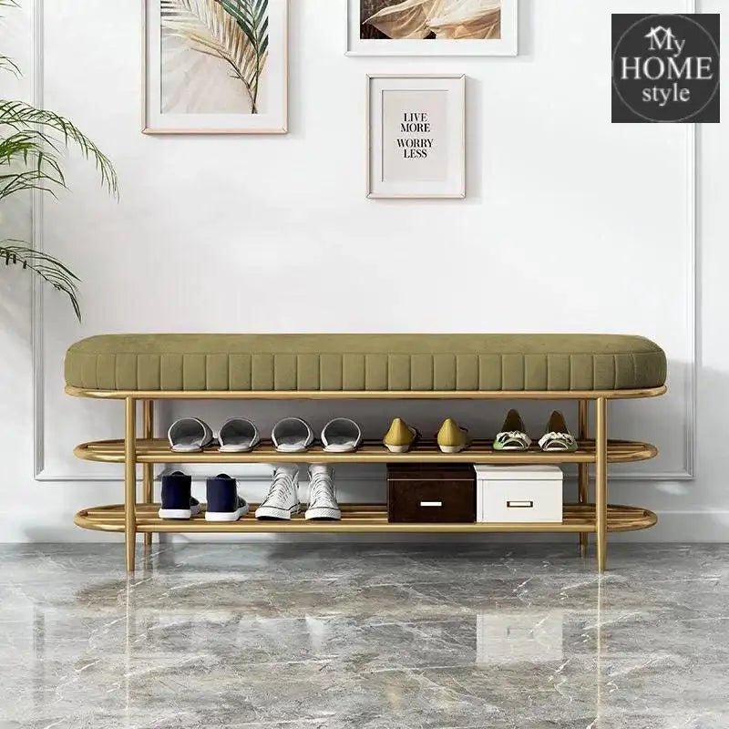 3 Seater Luxury Wooden Stool With Steel Stand And Shoe Rack - 481 - myhomestyle.pk