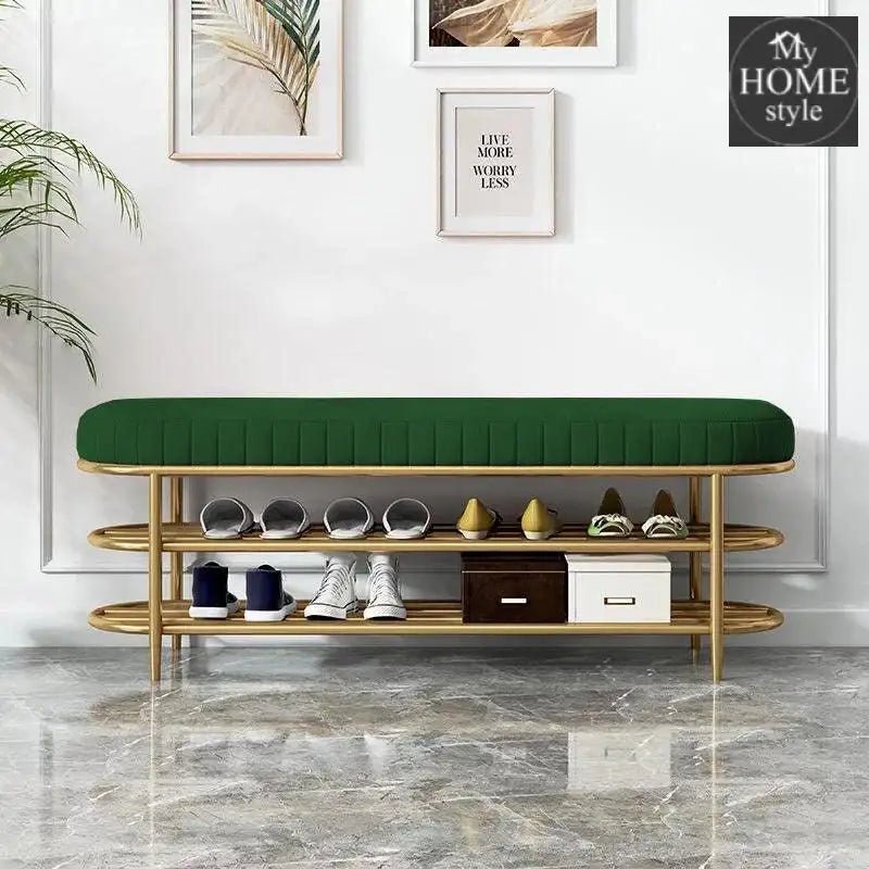 3 Seater Luxury Wooden Stool With Steel Stand And Shoe Rack - 495 - myhomestyle.pk