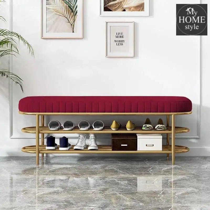 3 Seater Luxury Wooden Stool With Steel Stand And Shoe Rack - 496 - myhomestyle.pk