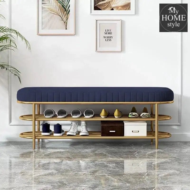 3 Seater Luxury Wooden Stool With Steel Stand And Shoe Rack - 497 - myhomestyle.pk