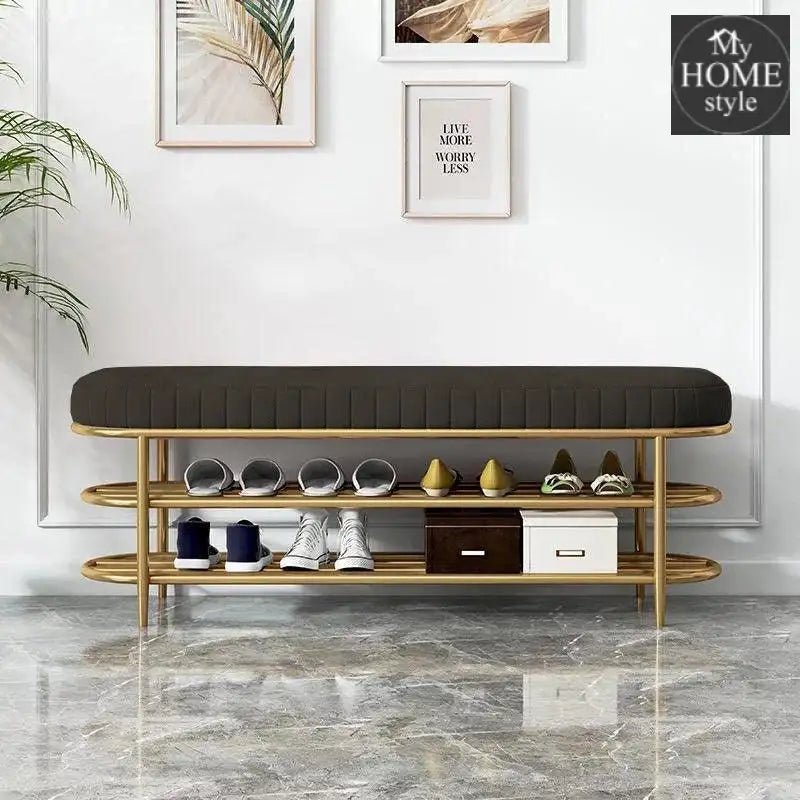 3 Seater Luxury Wooden Stool With Steel Stand And Shoe Rack - 498 - myhomestyle.pk