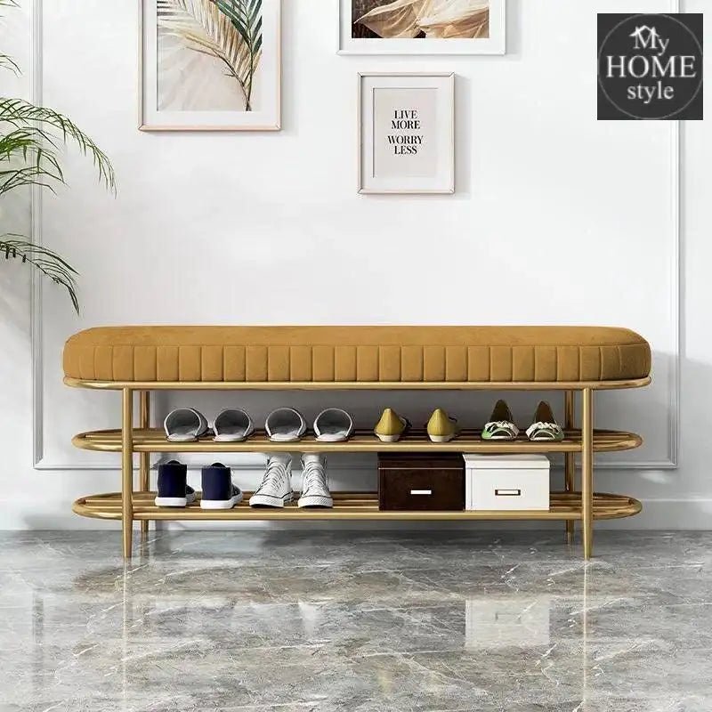 3 Seater Luxury Wooden Stool With Steel Stand And Shoe Rack - 499 - myhomestyle.pk
