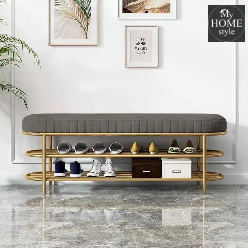 3 Seater Luxury Wooden Stool With Steel Stand And Shoe Rack - 500 - myhomestyle.pk