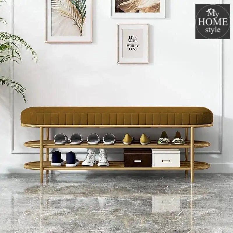 3 Seater Luxury Wooden Stool With Steel Stand And Shoe Rack - 502 - myhomestyle.pk