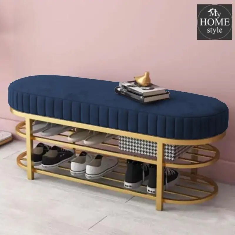 3 Seater Luxury Wooden Stool With Steel Stand And Shoe Rack - 507 - myhomestyle.pk