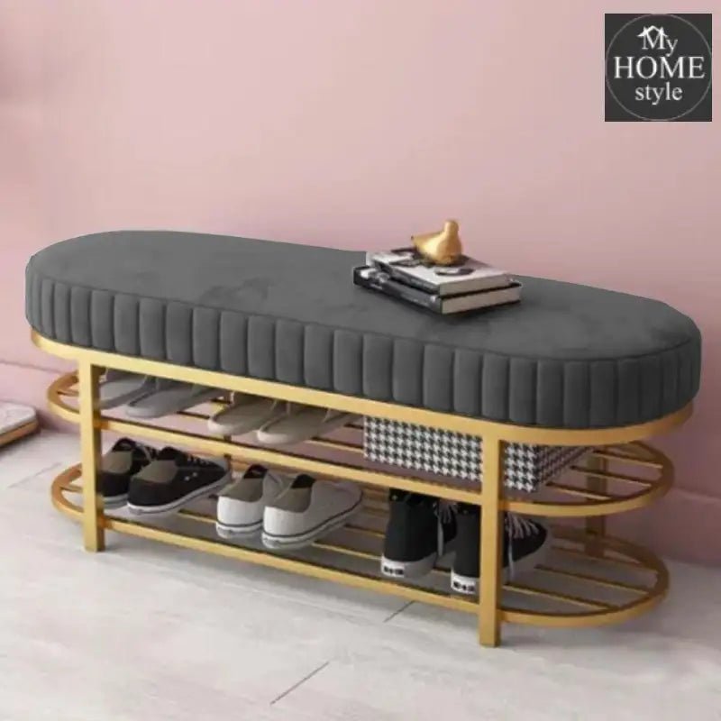 3 Seater Luxury Wooden Stool With Steel Stand And Shoe Rack - 510 - myhomestyle.pk