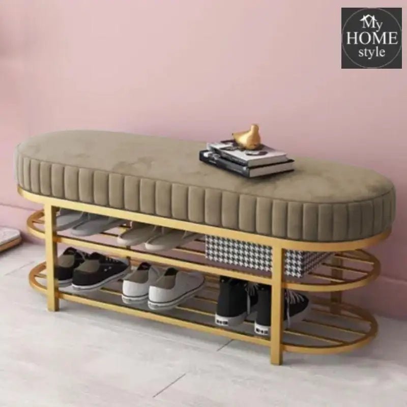 3 Seater Luxury Wooden Stool With Steel Stand And Shoe Rack - 512 - myhomestyle.pk