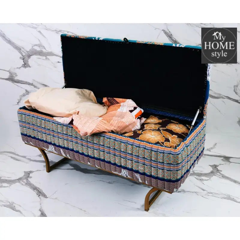 3 Seater Printed Storage Box Stool With Steel Stand -1127 - myhomestyle.pk
