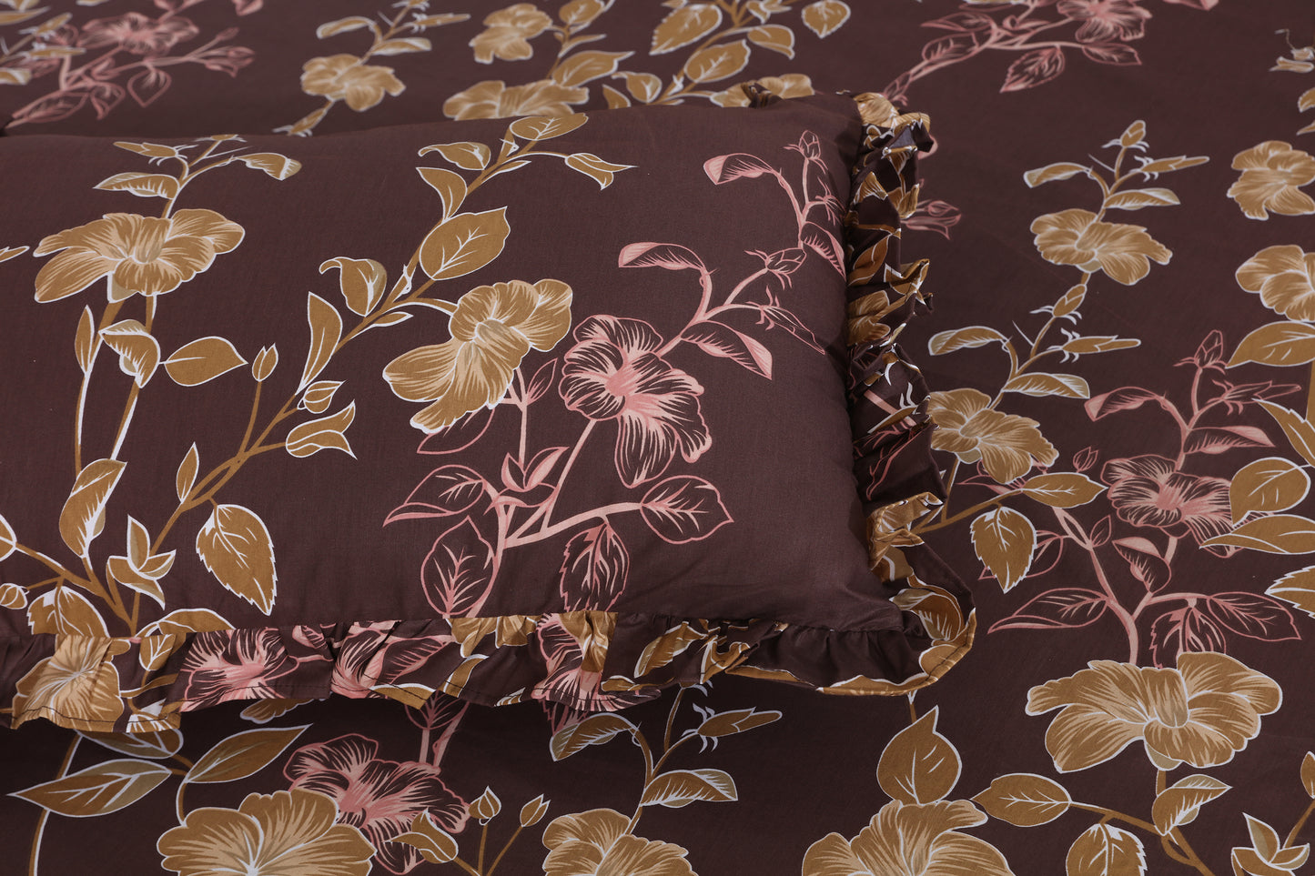 3 PCs Printed Bed skirt with Pillow cover 27