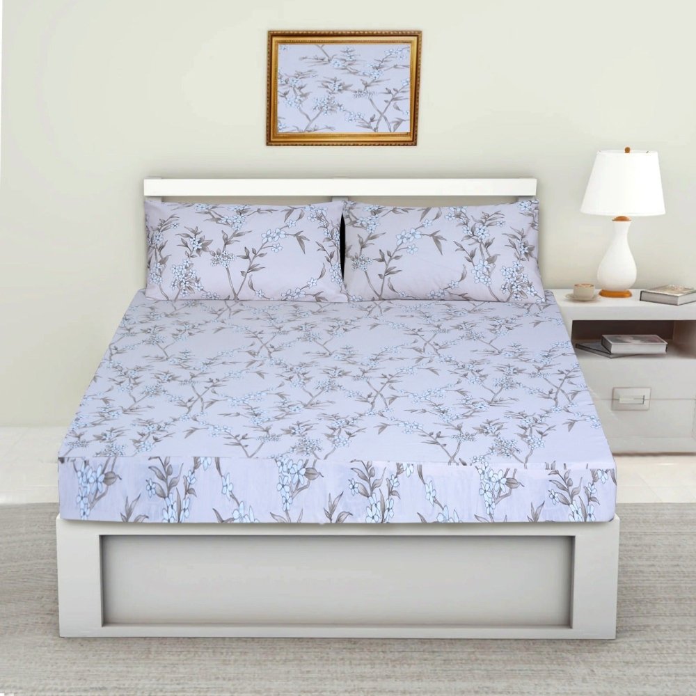 3PCS Printed Fitted Sheet with pillow Covers - 1124 - myhomestyle.pk