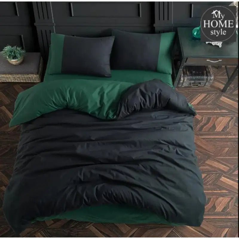 4 Pc's Black & Green Duvet Set - myhomestyle.pk