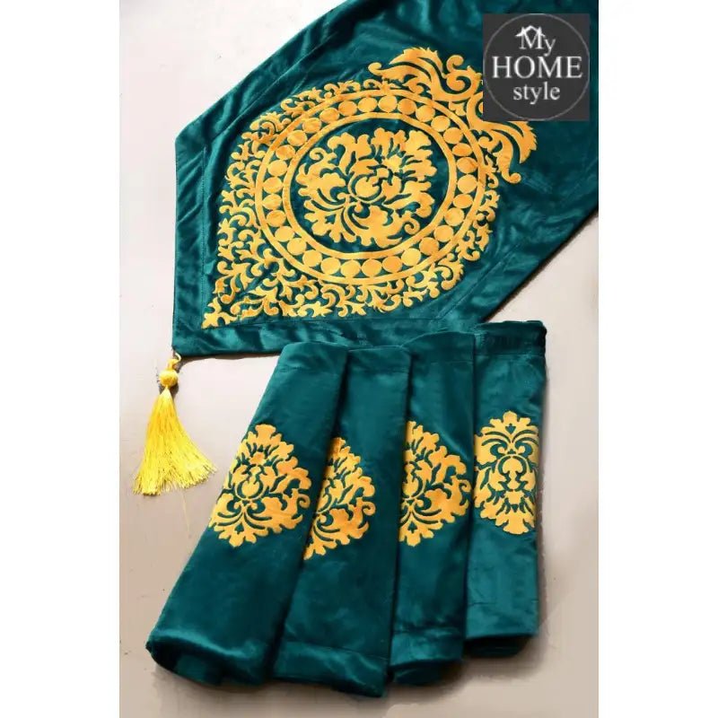 5 Pc's Luxury Velvet Embroidered Table Runner Set - myhomestyle.pk