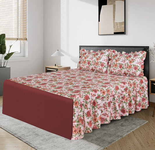 3 PCs Printed Bed skirt with Pillow cover 05