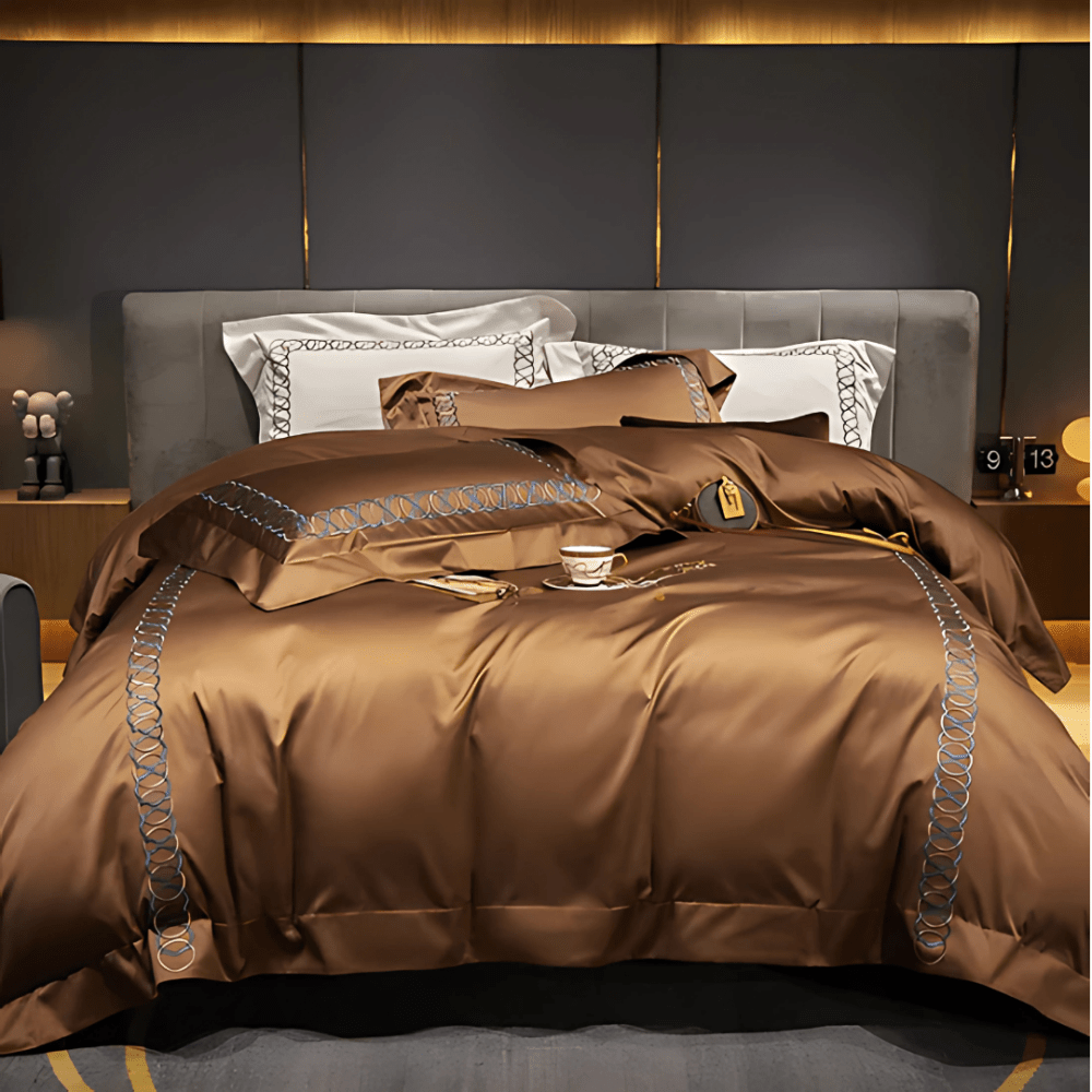 6 Pcs Elegant Embroidered Circled Satin Duvet Set - 1276 - myhomestyle.pk