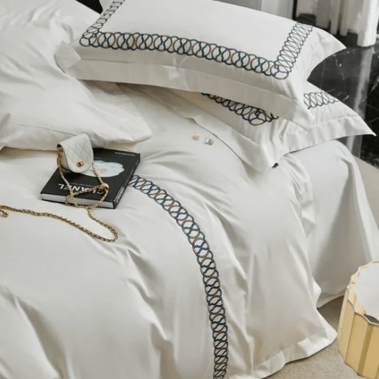 6 Pcs Elegant Embroidered Circled Satin Duvet Set - 1276 - myhomestyle.pk