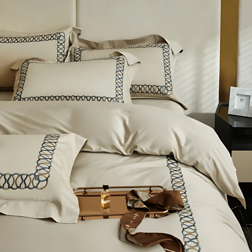 6 Pcs Elegant Embroidered Circled Satin Duvet Set - 1276 - myhomestyle.pk