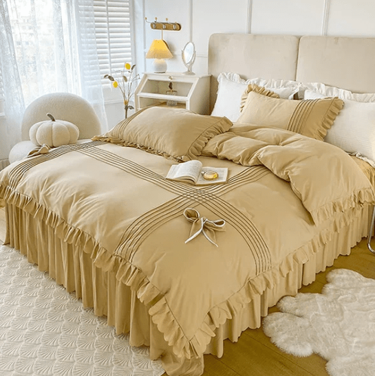 6 Pcs Elegant Ruffled Pleated Duvet Set - 1244 - myhomestyle.pk