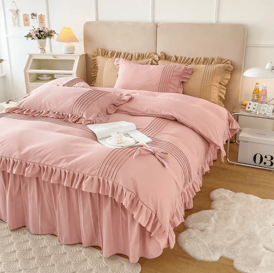 6 Pcs Elegant Ruffled Pleated Duvet Set - 1244 - myhomestyle.pk