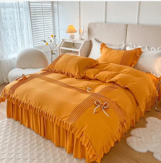 6 Pcs Elegant Ruffled Pleated Duvet Set - 1244 - myhomestyle.pk