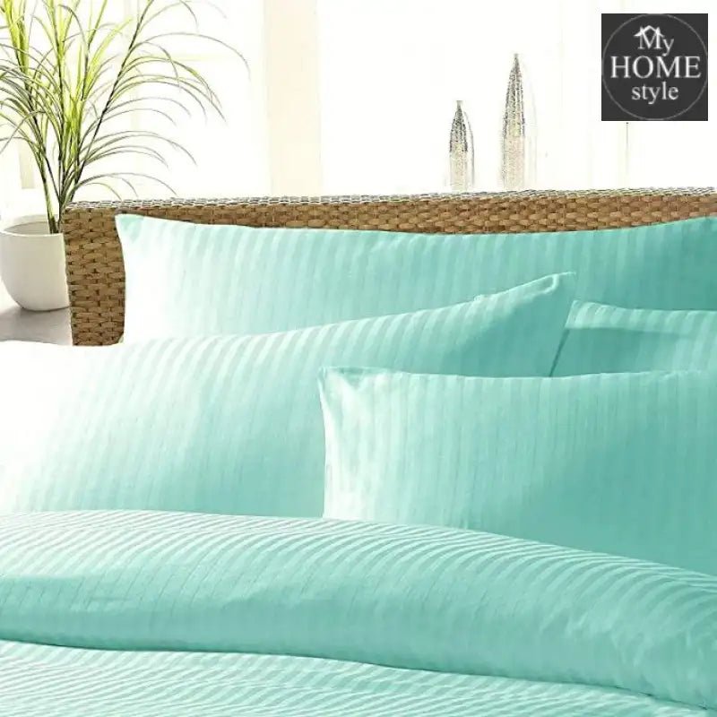 6 Pcs Luxury Aqua Satin Stripe Duvet Set - myhomestyle.pk