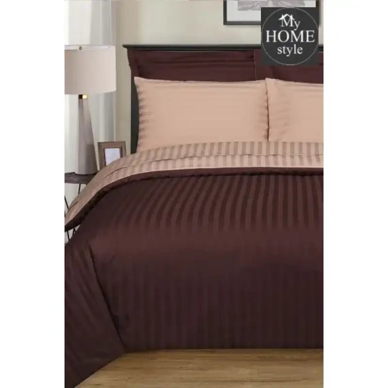 6 Pcs Luxury Chocolate & Tan Satin Stripe Duvet Set - myhomestyle.pk