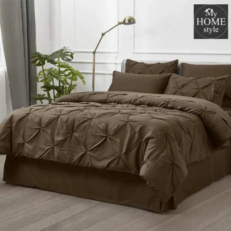 6 Pc's Luxury Diamond Pintuck Bedspread Light Filled Brown - myhomestyle.pk