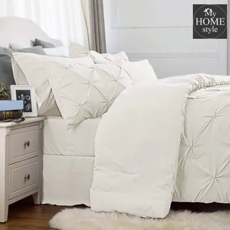 6 Pc's Luxury Diamond Pintuck Bedspread Light Filled Cream - myhomestyle.pk