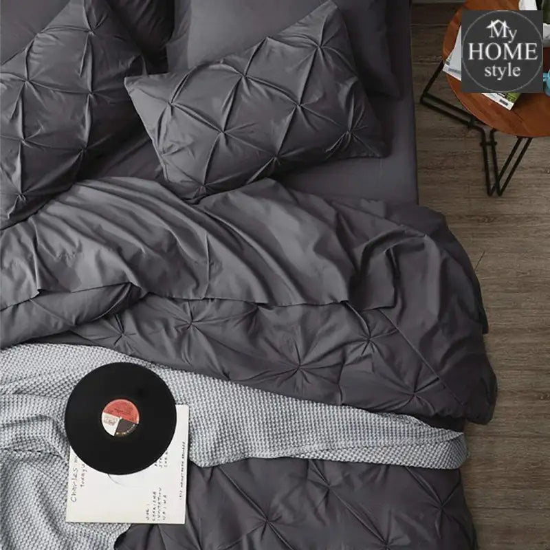 6 Pc's Luxury Diamond Pintuck Bedspread Light Filled Grey - myhomestyle.pk