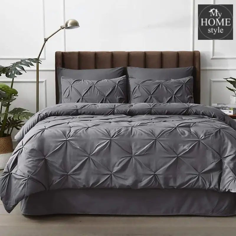 6 Pc's Luxury Diamond Pintuck Bedspread Light Filled Grey - myhomestyle.pk