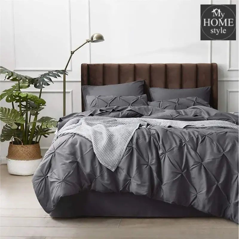 6 Pc's Luxury Diamond Pintuck Bedspread Light Filled Grey - myhomestyle.pk